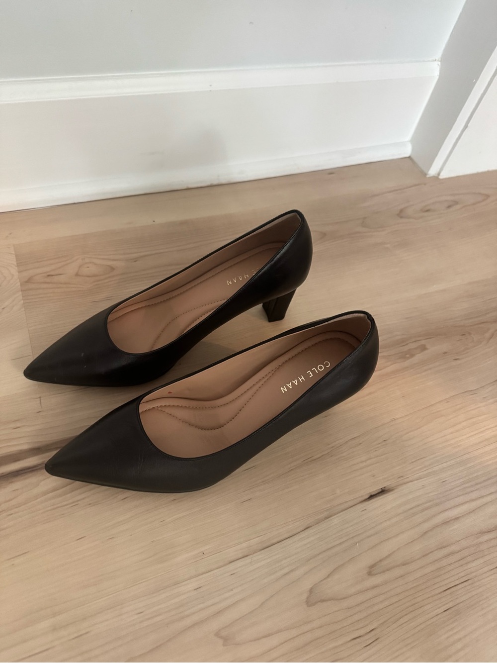 Cole Haan Black Pointed Toe Mid-Heel Pumps